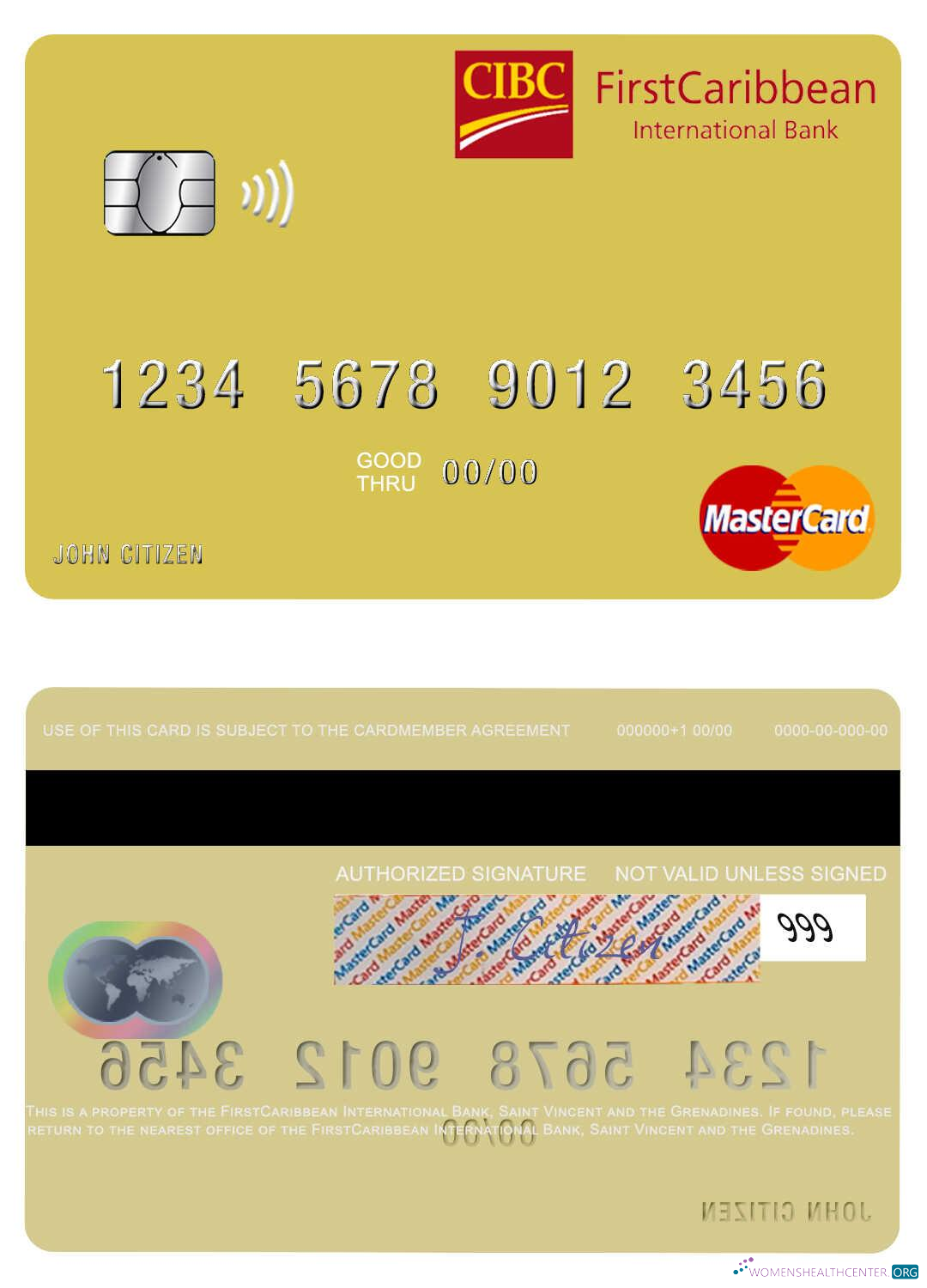 Download Saint Vincent and the Grenadines FirstCaribbean International Bank mastercard Photoshop template